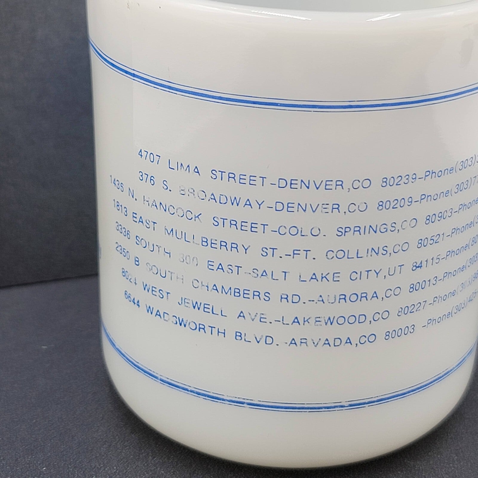 Vintage Galaxy Milk Glass advertising Coffee Mug Ray Jones Appliance Parts Colo