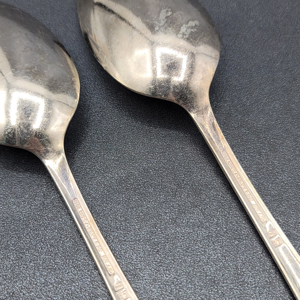 2 SOLID SERVING SPOONS HOLMES & EDWARDS  SILVERPLATE FLATWARE 8.25"