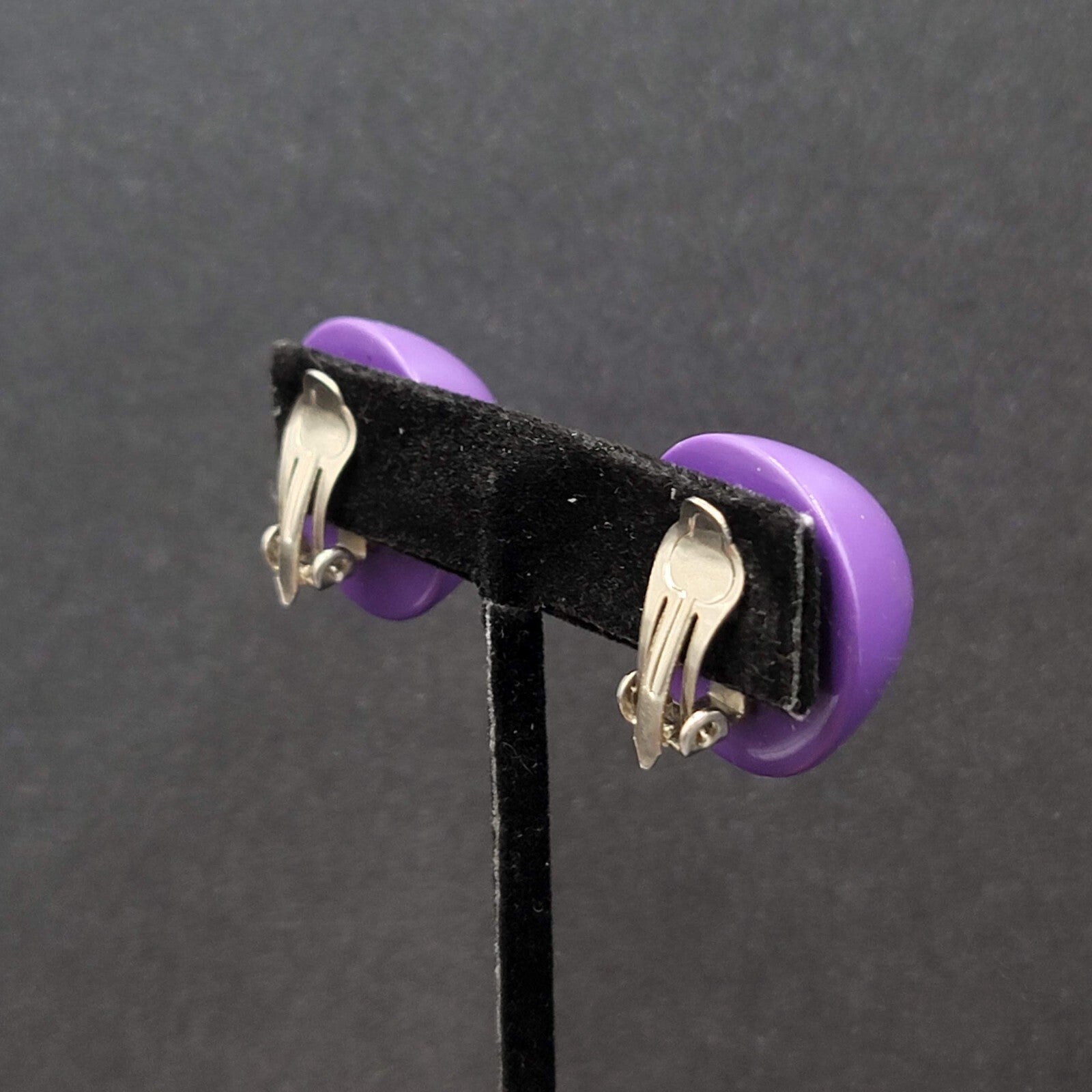 Vintage Clip on Earrings Purple Acrylic Dome Studs 1"