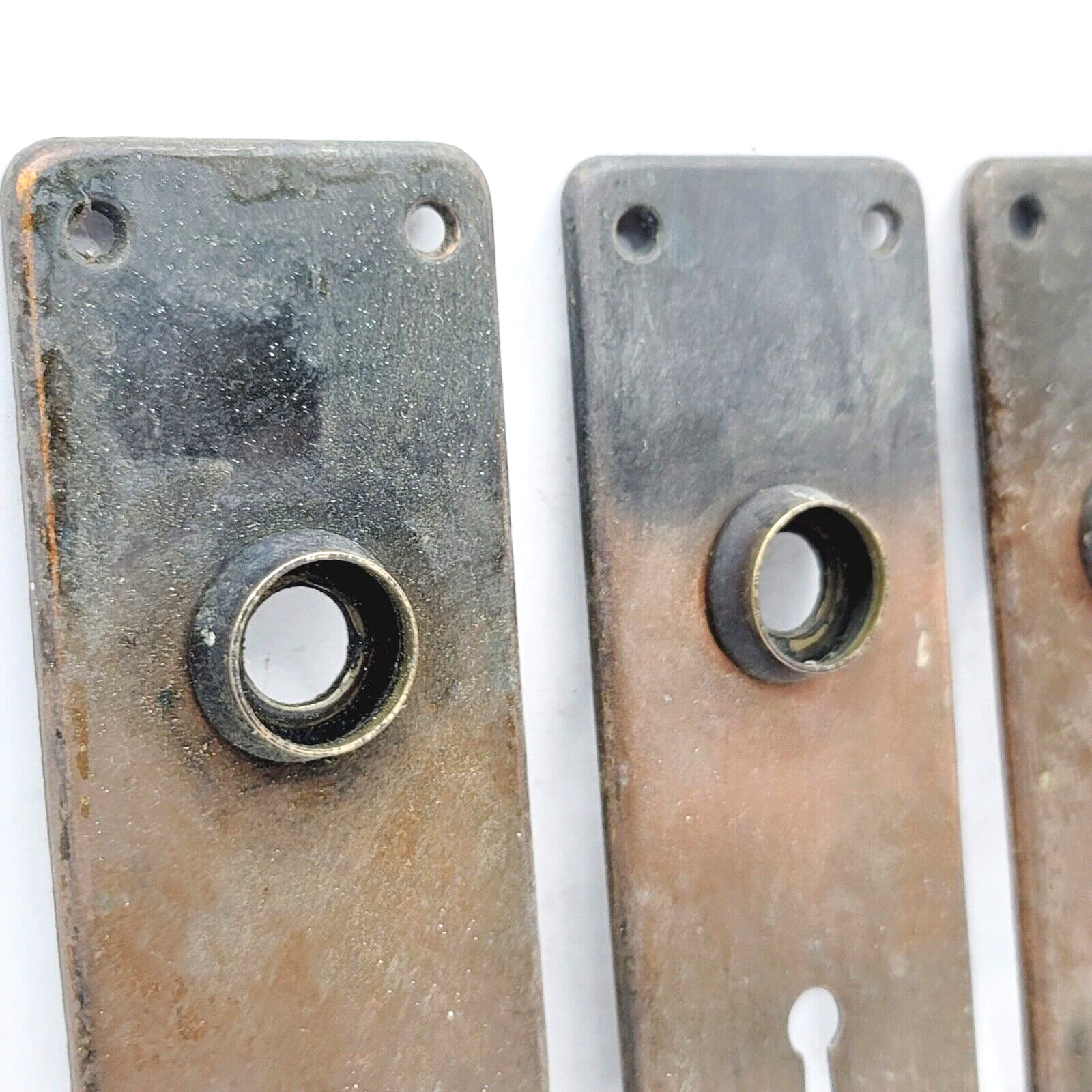 Lot of 3 Vintage Steel Doorknob Back Plate 6 1/2" x 2" holes 2 3/8"