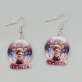 Christmas Snow Globe Reindeer Pierced Earrings Silver tone Dangle 1.25 in