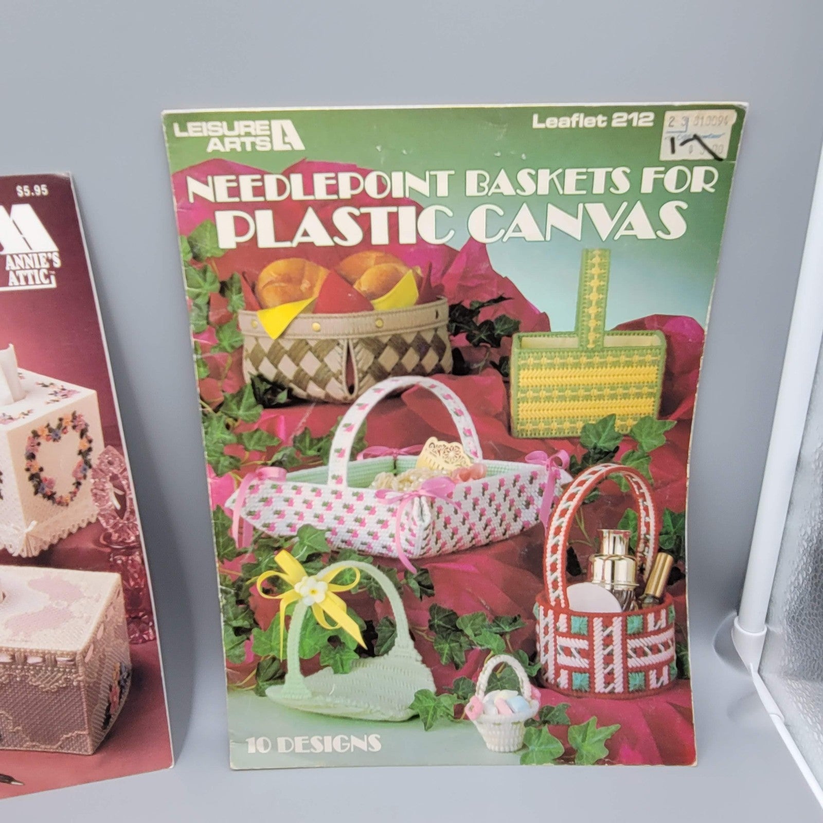 Vintage Plastic Canvas Pattern Book Lot Tissue Box Kitchen Basket Tote 80s Craft