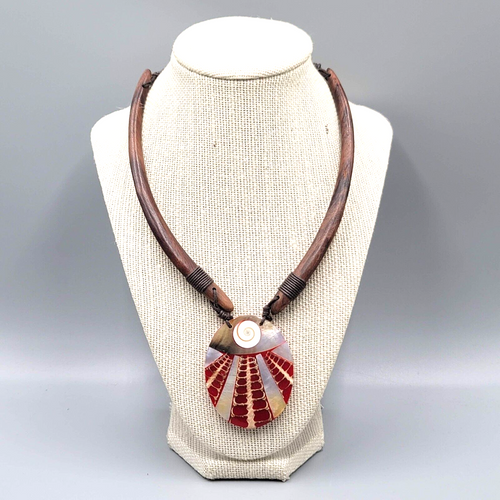 Bohemian Boho Shell Wood Necklace Unique Ethnic Tribal Adjustable Cord
