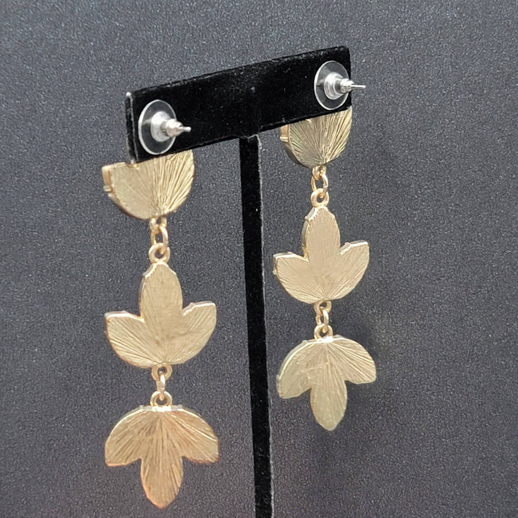 Pierced Earrings Gold tone Statement Rhinestone Long Dangle 3.25"