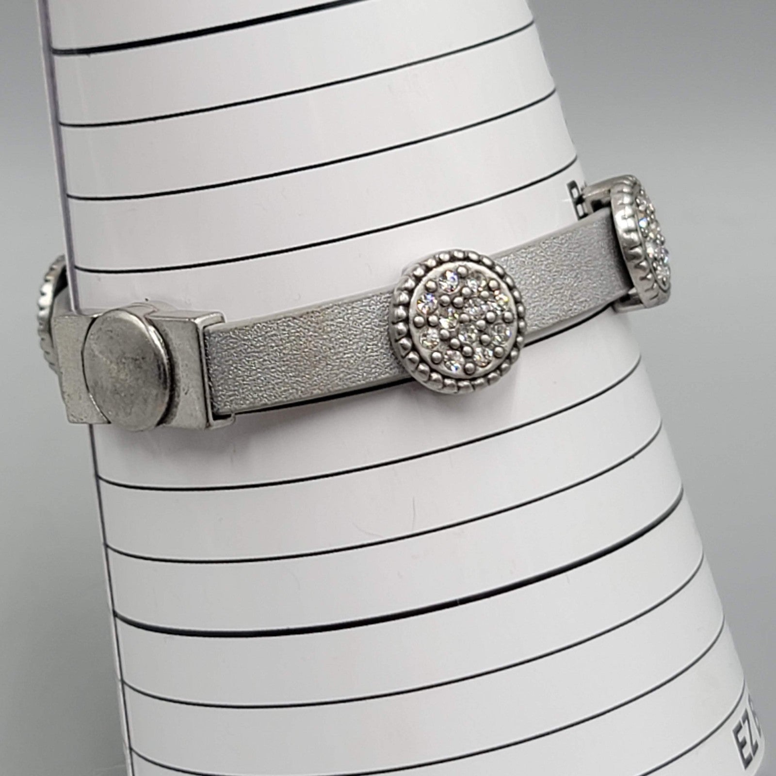 Chicos Leather Bracelet Crystal Rhinestone Magnetic Closure 7"