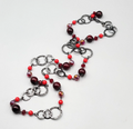 Premier Designs Necklace Black Metal Red Bead Statement Long 38"