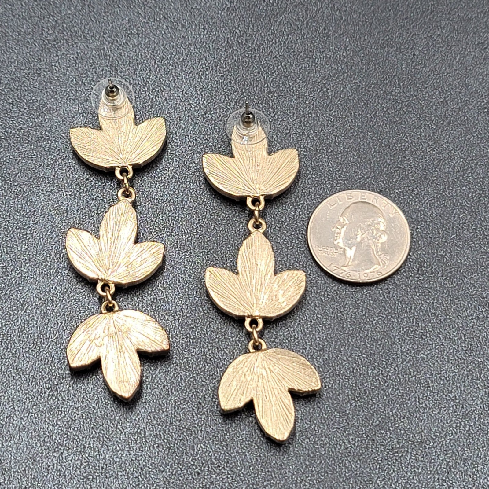 Pierced Earrings Gold tone Statement Rhinestone Long Dangle 3.25"