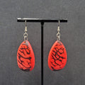 Pierced Earrings Red Dyed Tagua Nut Dangle Silver tone 1.75"