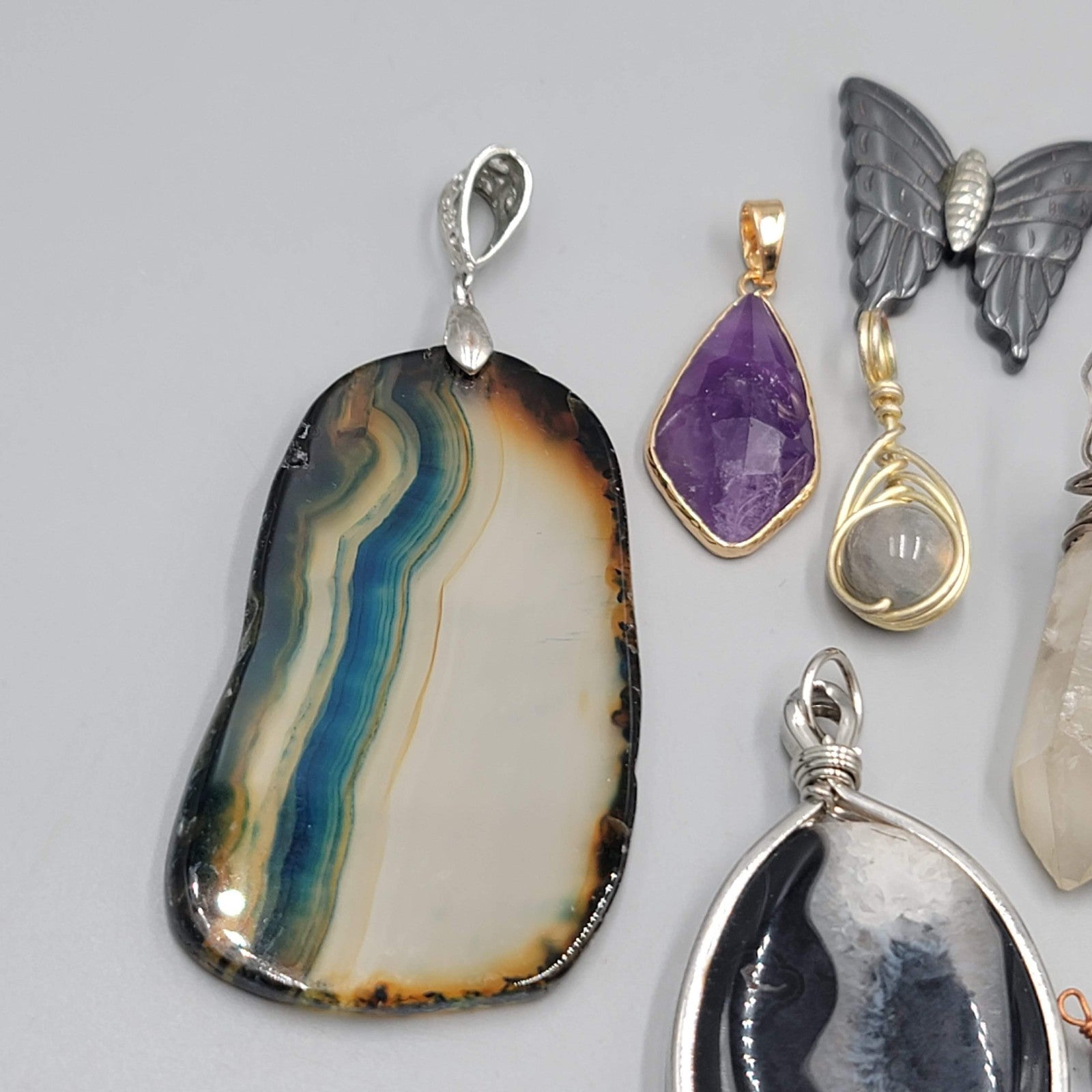 All Semi Precious Gemstone Stone Pendant Lot of 23 Various Styles Colors