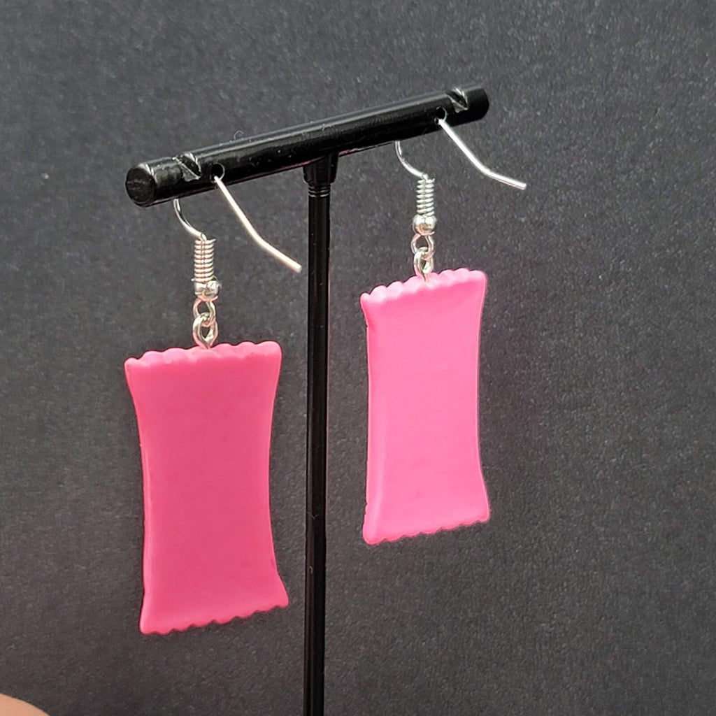 Smart Sweets Pierced Earrings Silver tone Candy Pink Dangle 1.25"