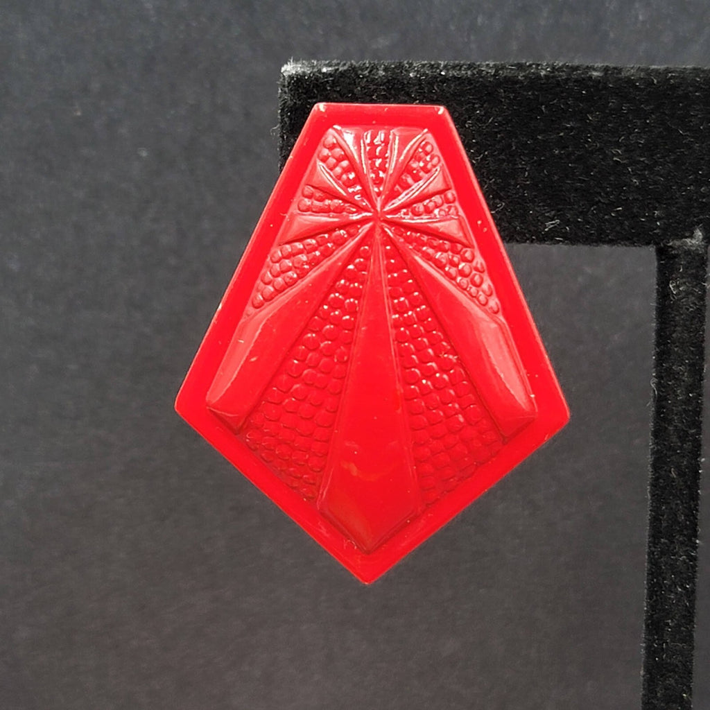 Vintage Pierced Earrings Red Embossed Enamel over Metal Drop 1.5"