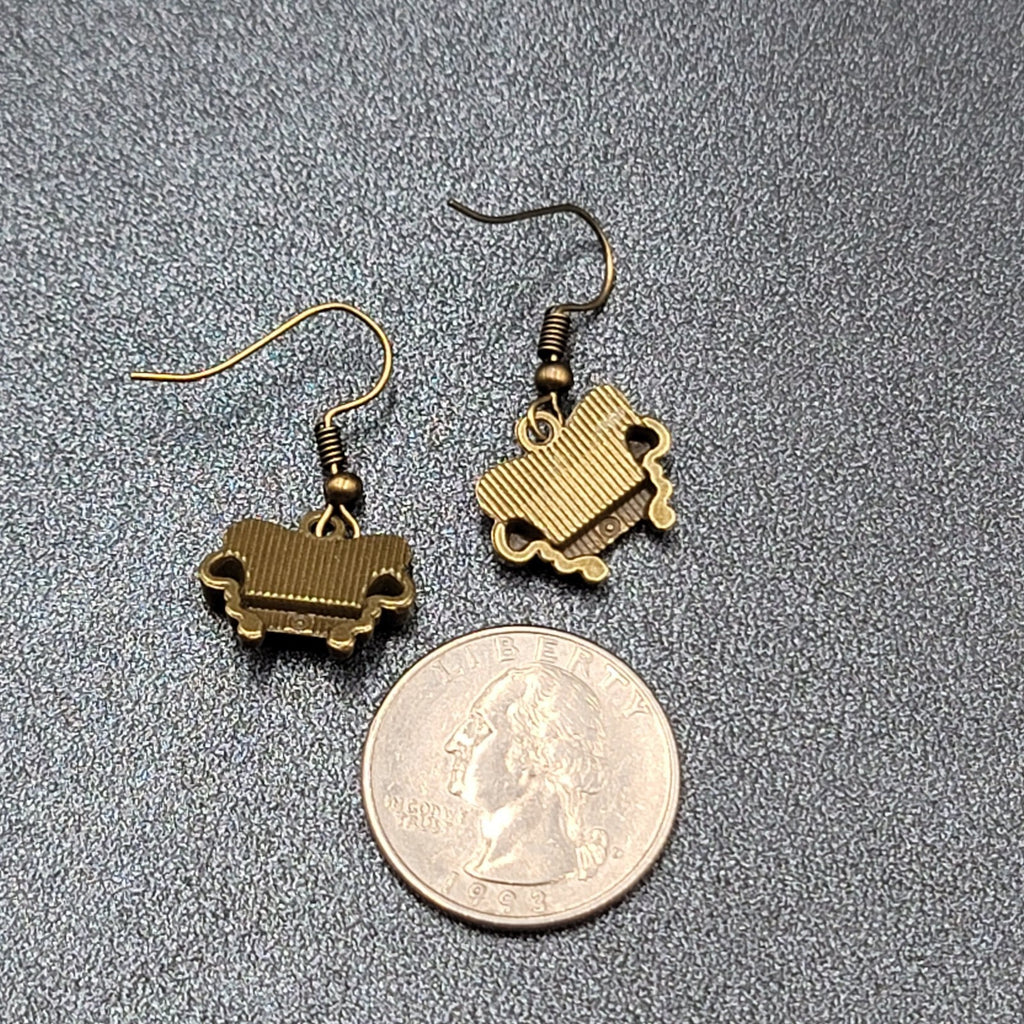 New Cozy Sofa Couch Pierced Earrings Bronze tone Tool Dangle 5/8"