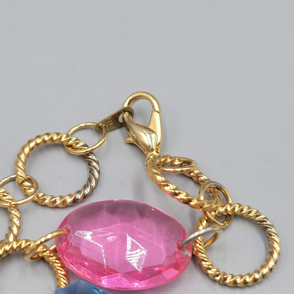 Long Statement Bead Necklace Gold tone Pink Green Blue Purple 30 in