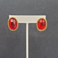 Vintage Pierced Earrings Gold Plated Red Faceted Glass Drop 1"