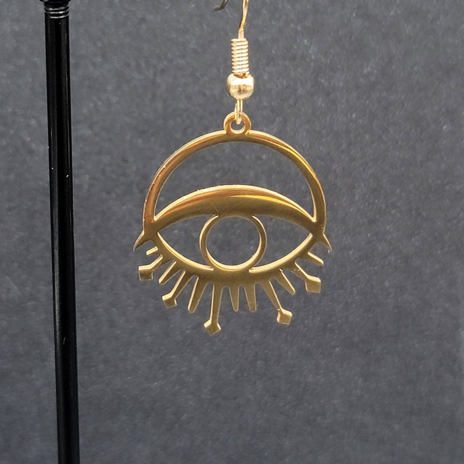 New Evil Eye Pierced Earrings Sun Rays Gold Plated Statement Dangle 1"