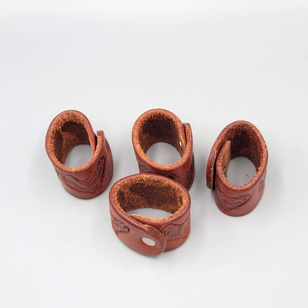 Leather Napkin Rings Set of 4 Horse Embossed Snap Closure