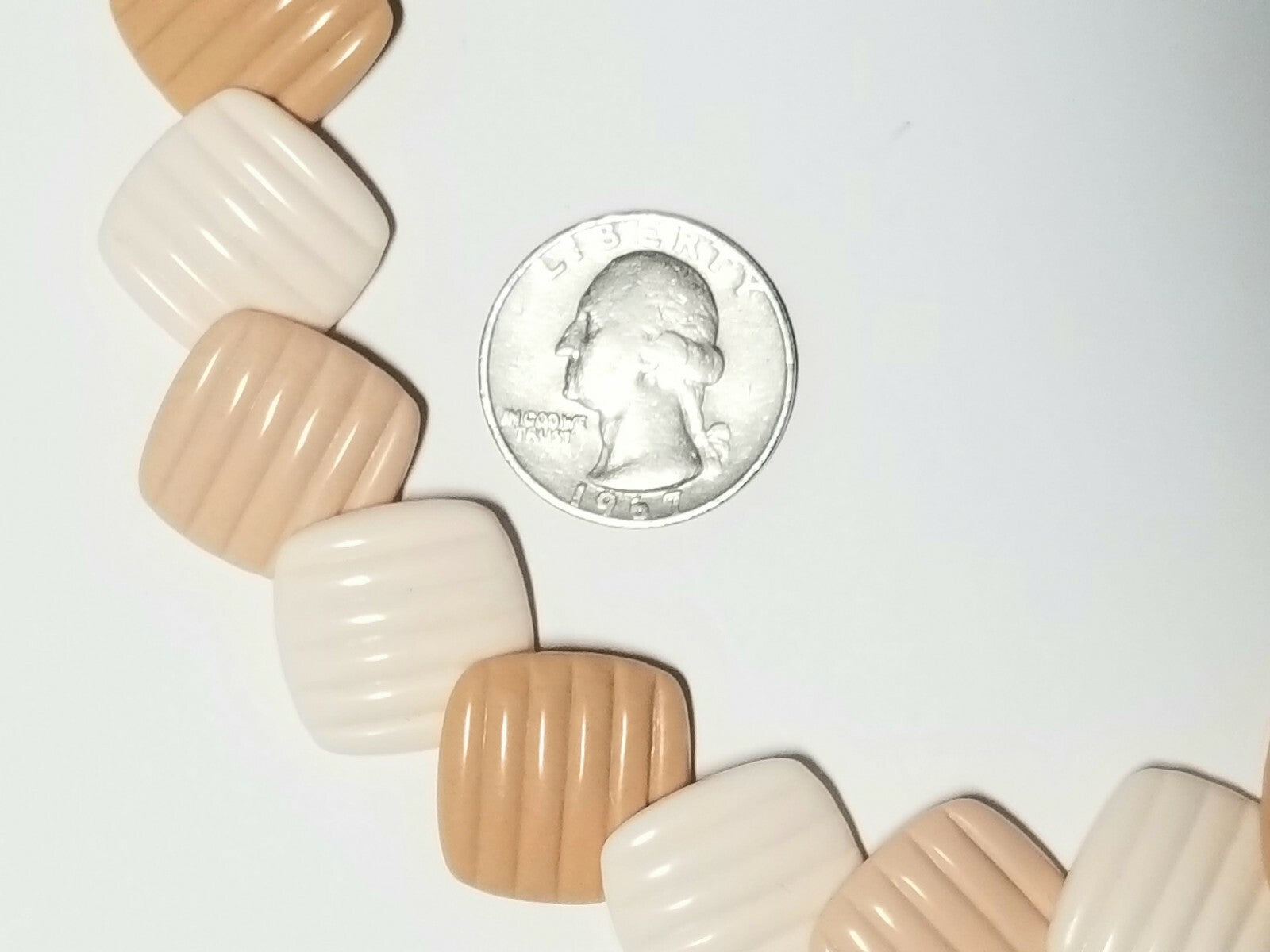 Vintage 80s Plastic Necklace Flat Squares Layered Tans & Creams 18"