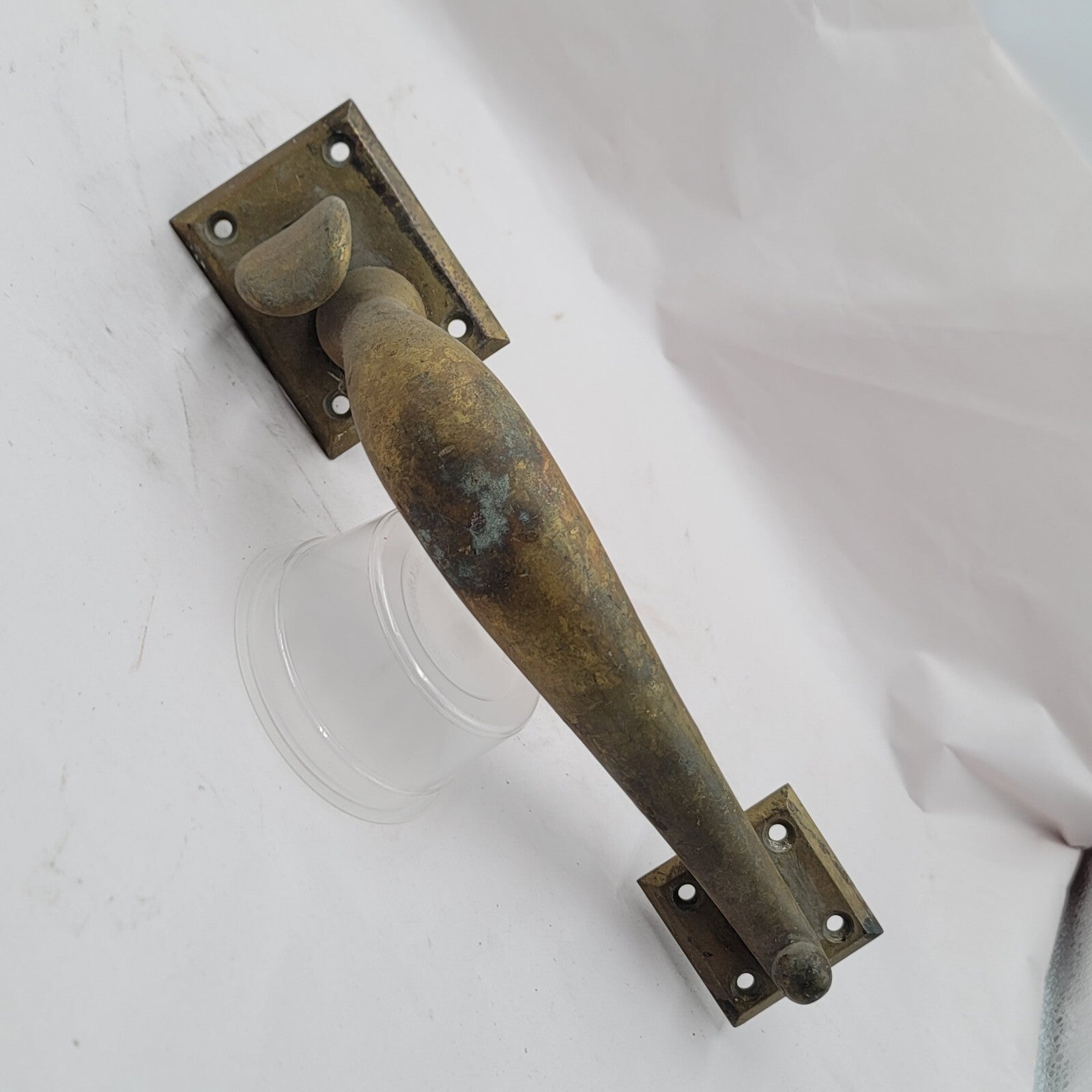 Vintage Brass Exterior Door Knob Pull Handle 10.5" holes 7.5"