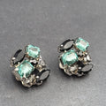 Clip on Earrings Silver tone Acrylic Green Black Statement Drop 1"