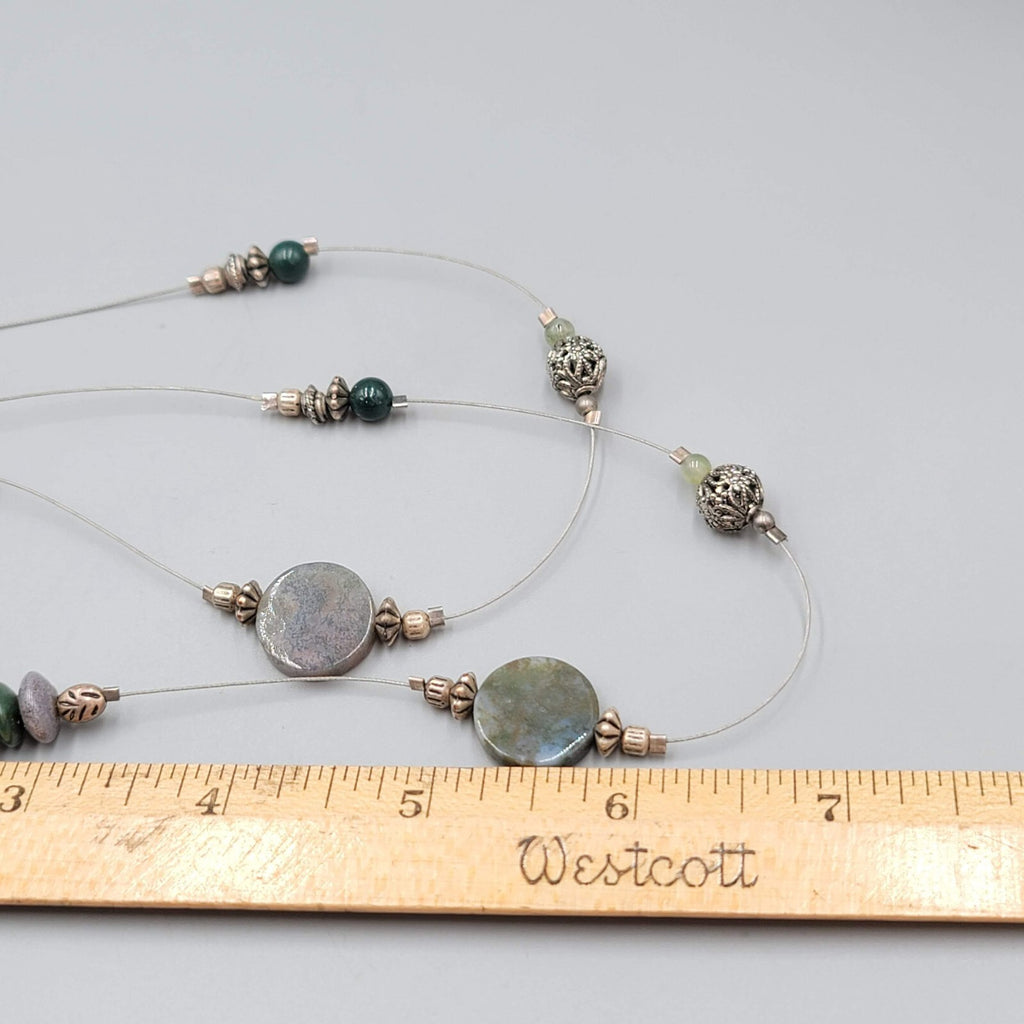 Station Artisan Necklace Multi Stone Bead Silver tone 30"