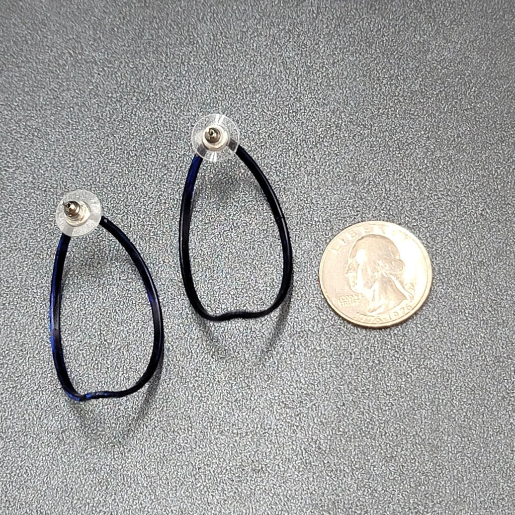 Vintage Pierced Earrings Navy Blue Enamel Open Half Hoops 1.75"