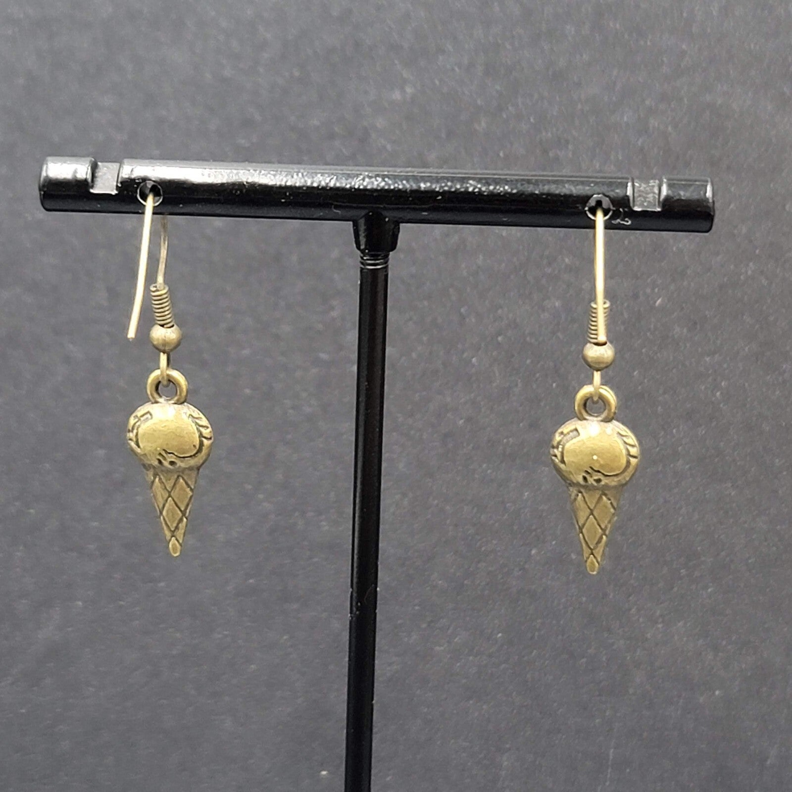 Pierced Earrings Bronze tone Ice Cream Cones Dangle 3/4"