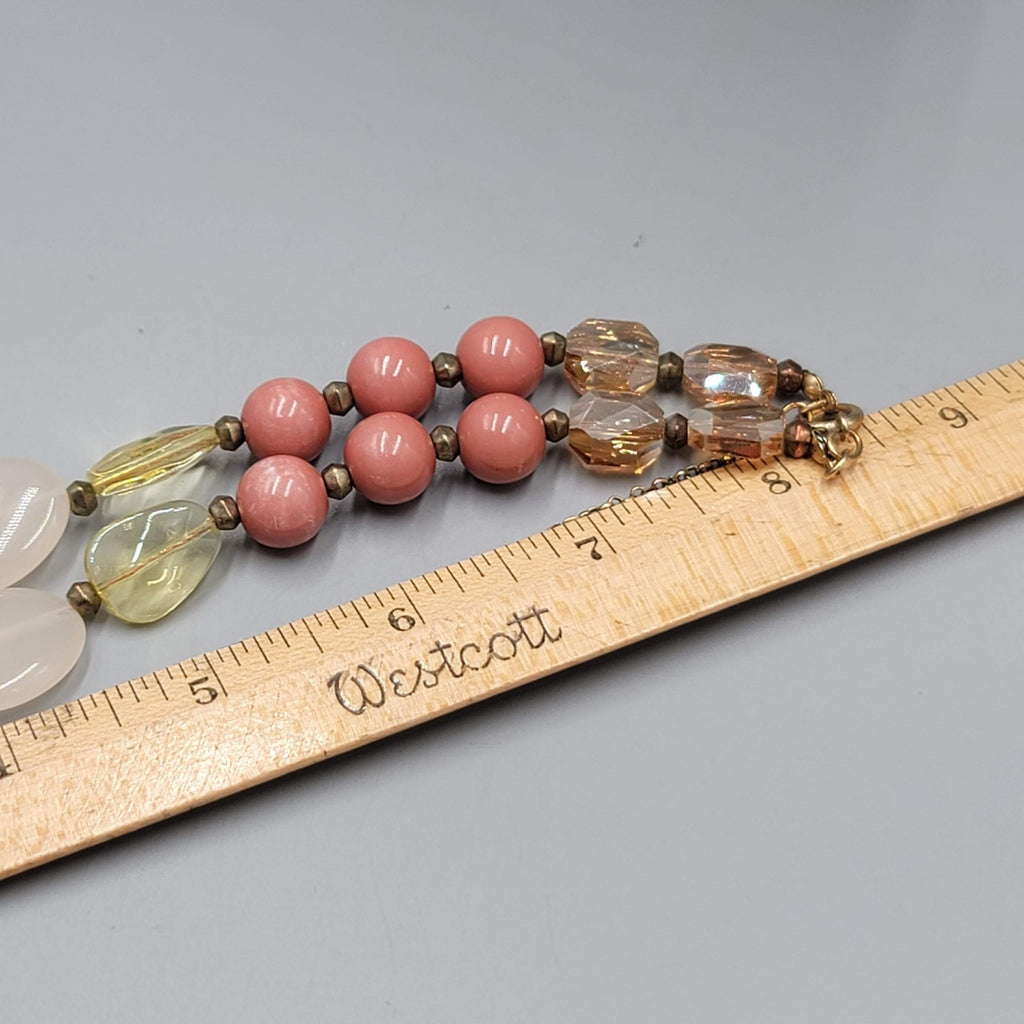 Loft Necklace Wood Stone Bead Multicolor Gold tone 18"-20"