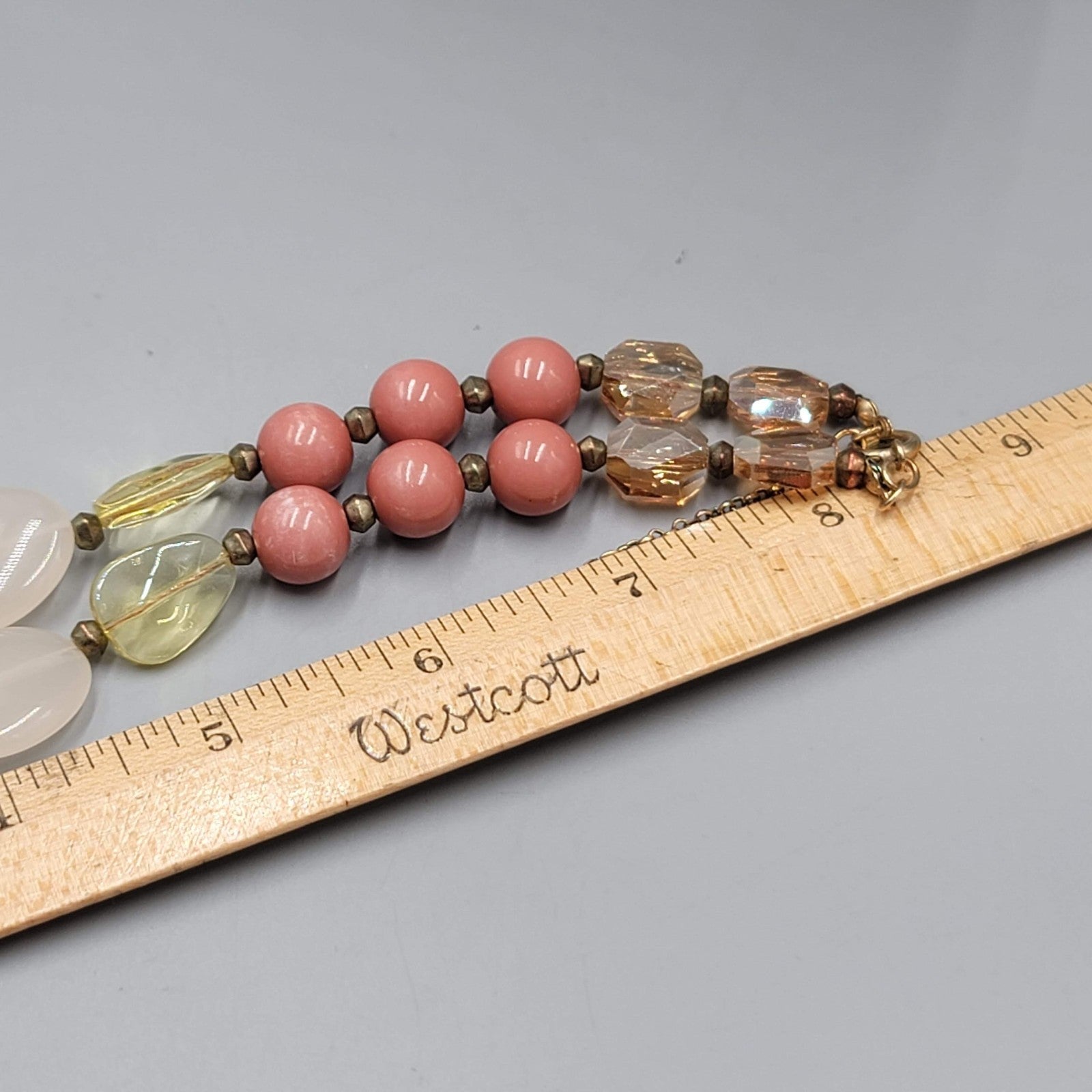 Loft Necklace Wood Stone Bead Multicolor Gold tone 18"-20"