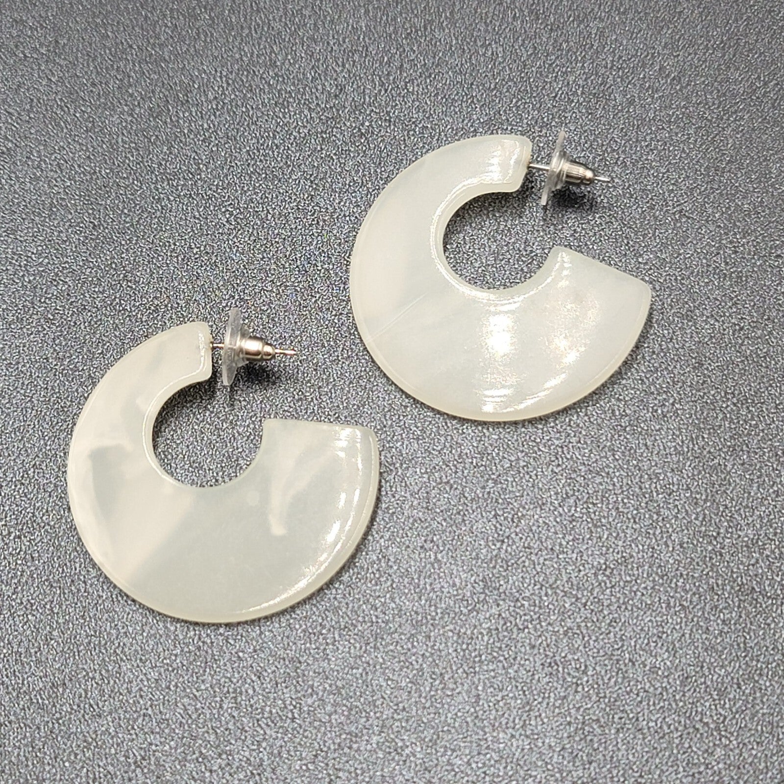 Pierced Earrings White Resin Wide Hoops Statement 1.5"