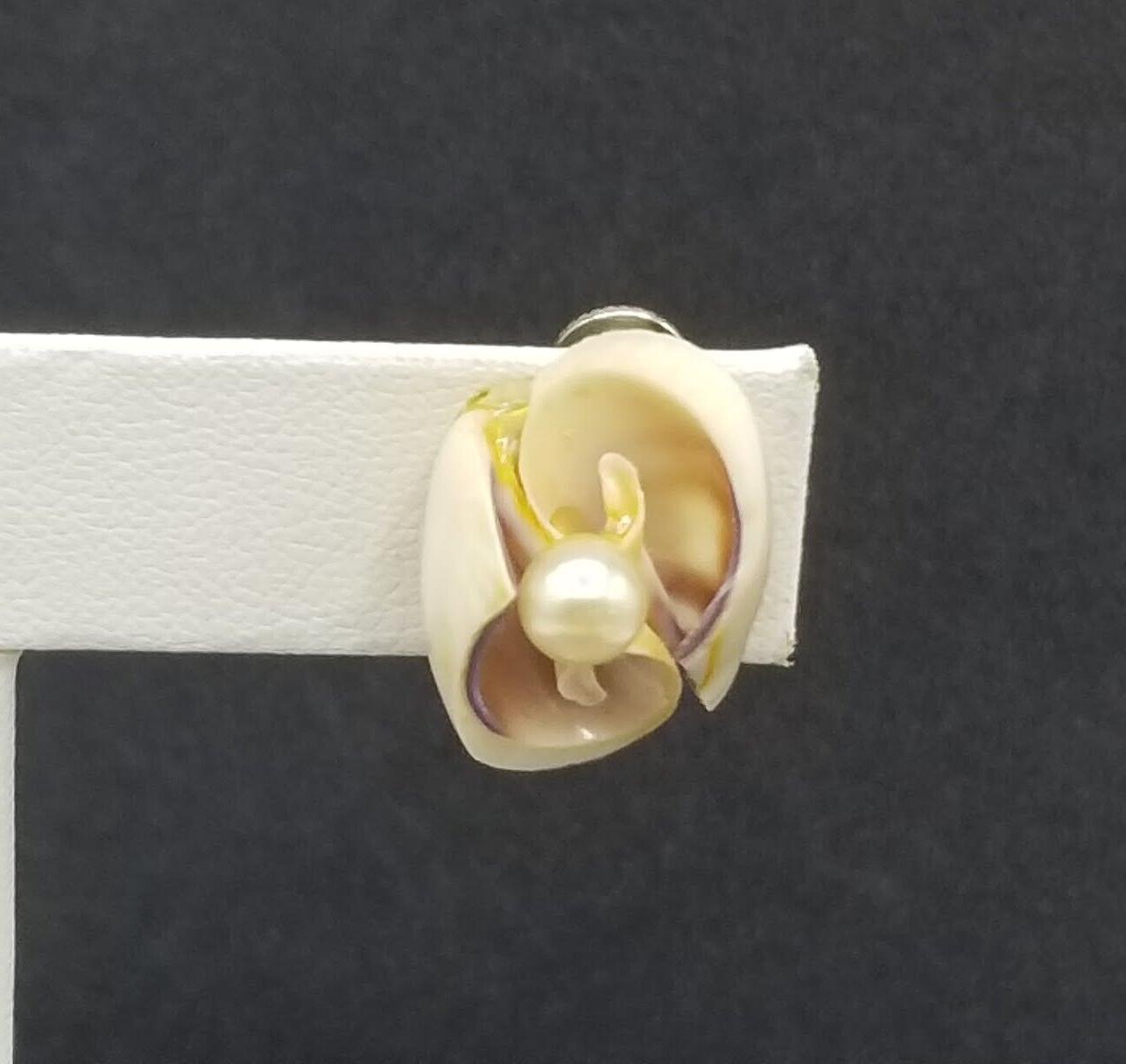 Vintage Clip On Earrings Cut Shell and Faux Pearl Screw Back Stud 3/4"