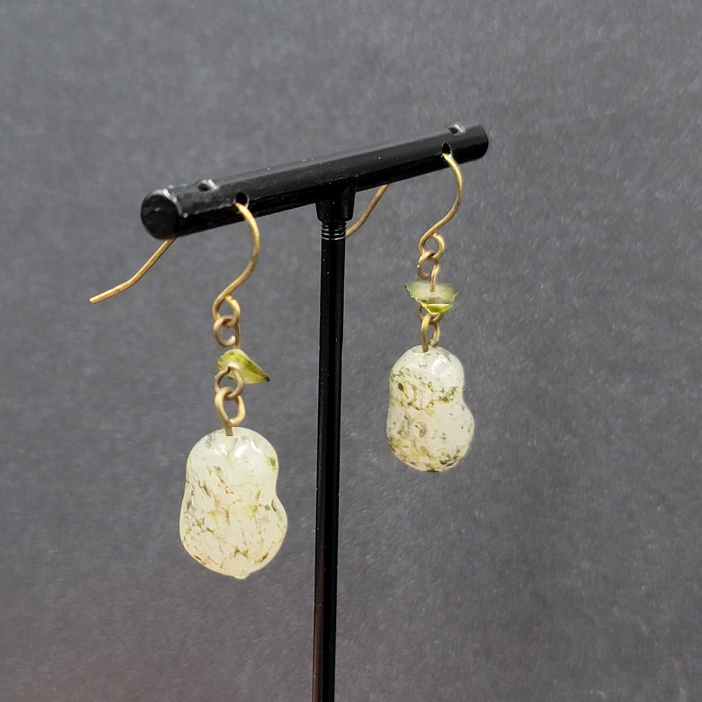 Pierced Earrings 1" Green Stone Chip and Acrylic Bead Lightweight Dangle 1"