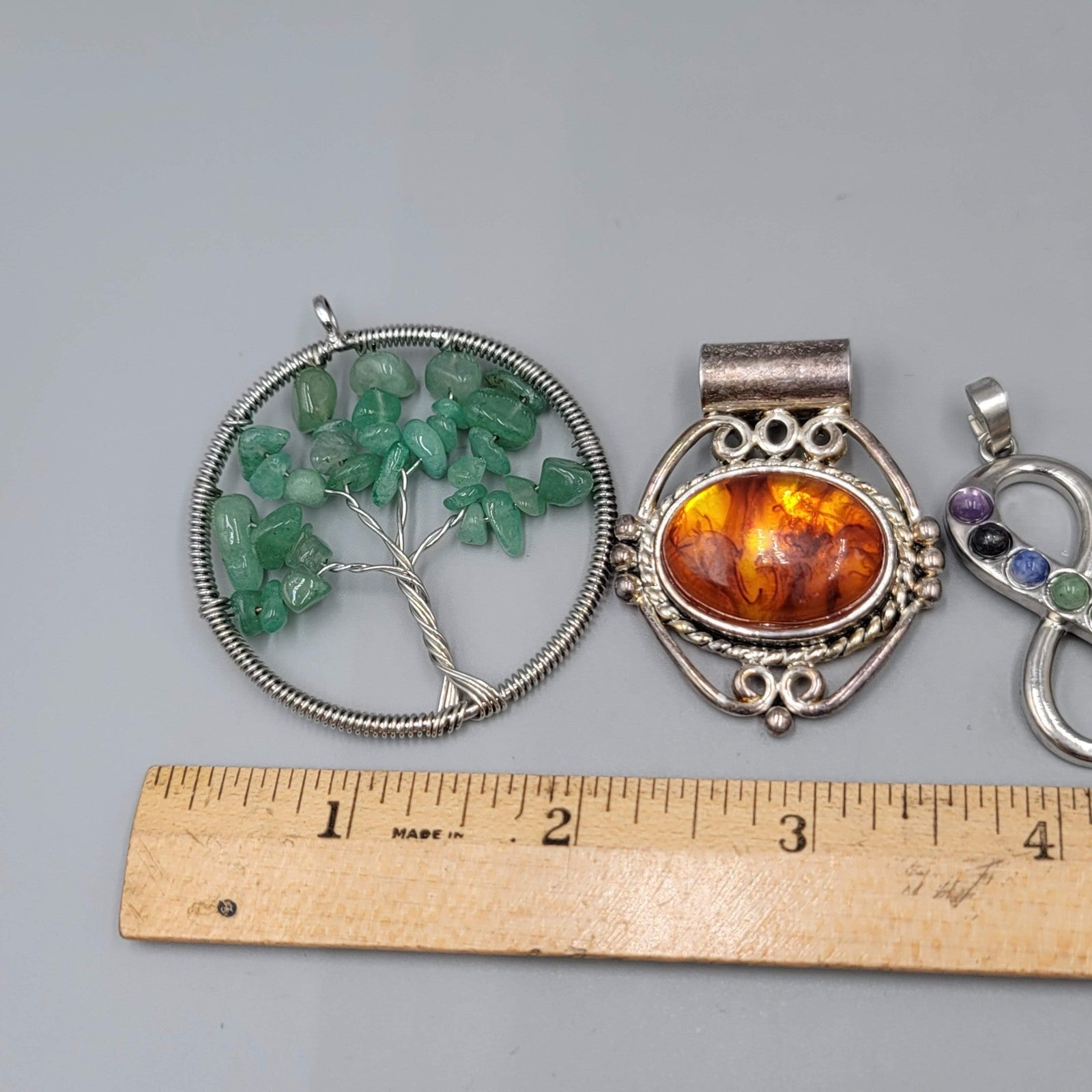 Lot of 4 Pendants Silver Tone Gemstone Tree Infinity Chakra LOVE Resin Large