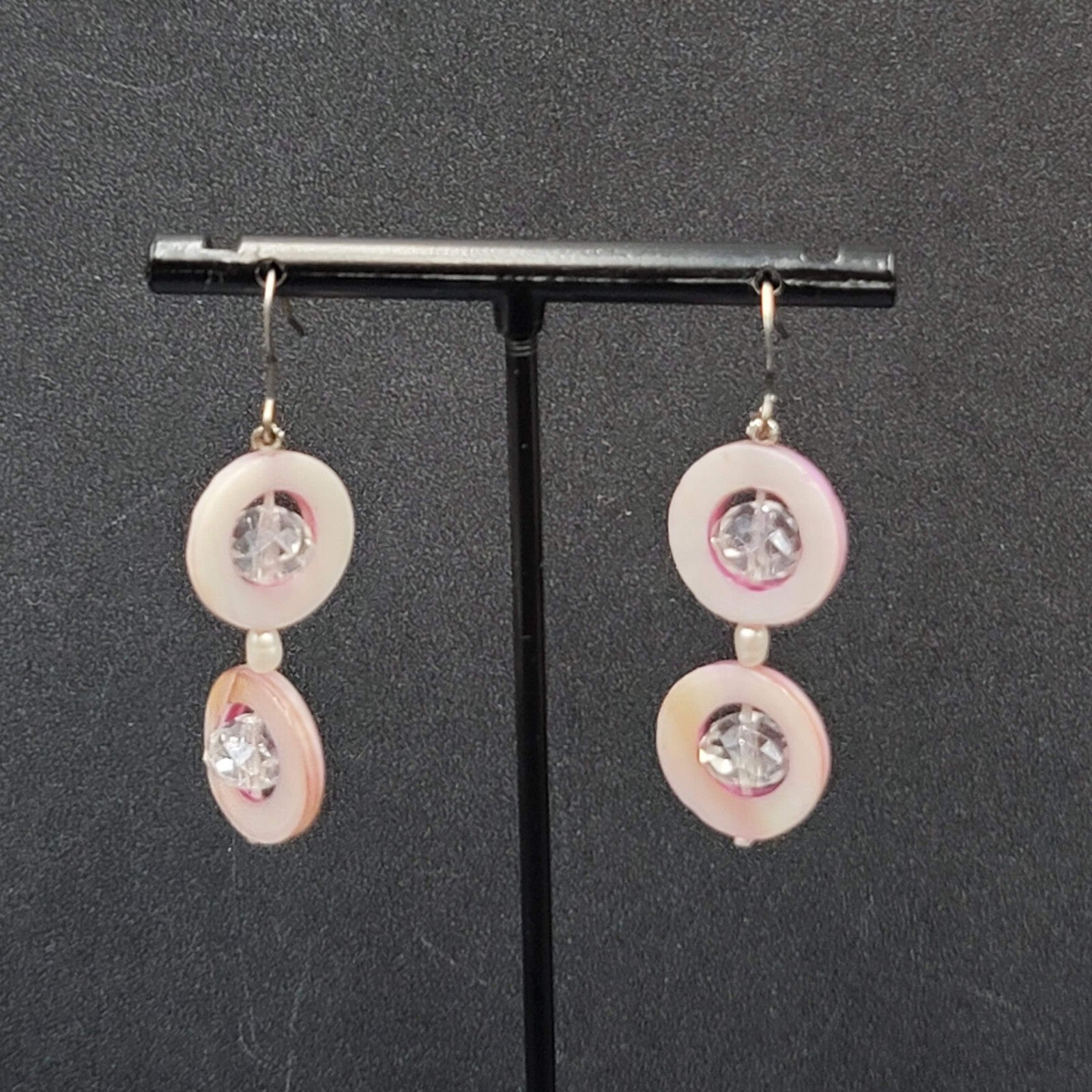 Pierced Earrings Mother of Pearl Unique Dangle 1.5"