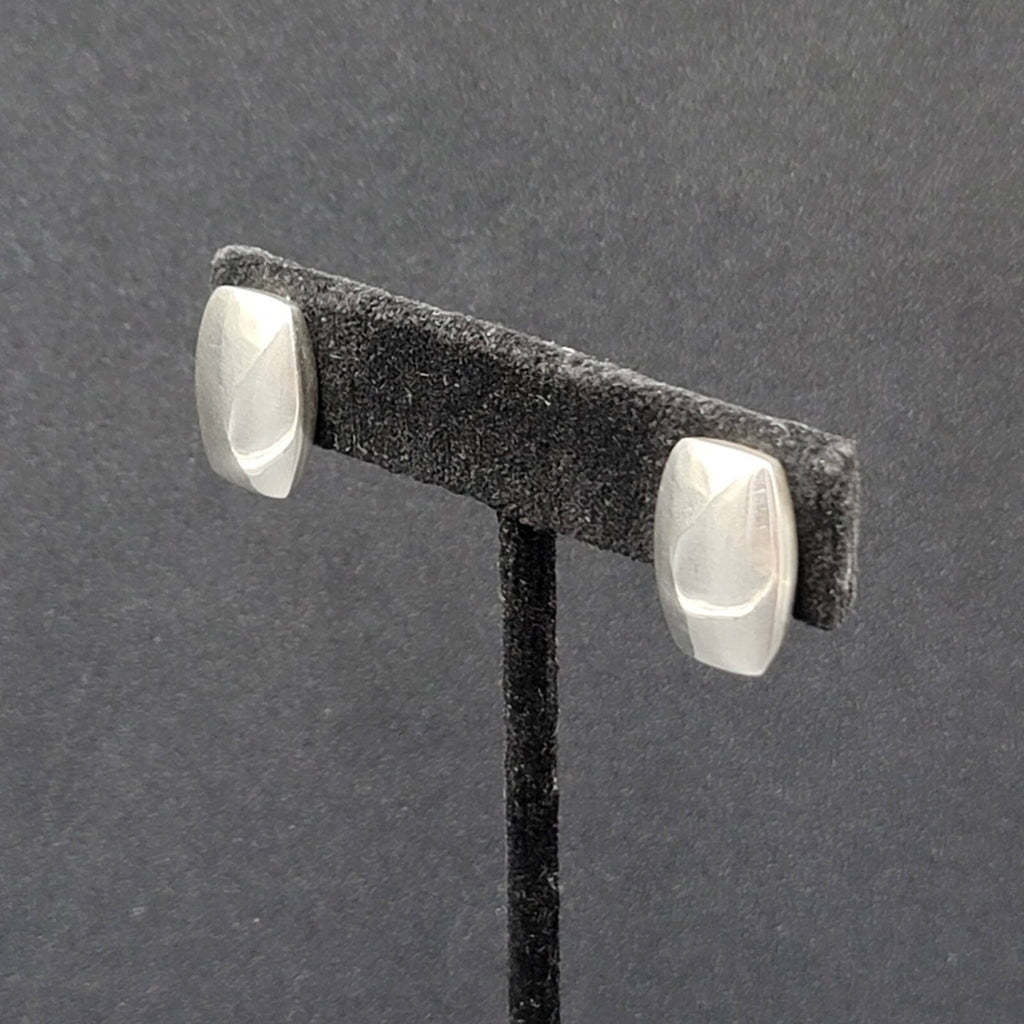 Vintage Clip on Earrings Polished Silver Plated Rectangle Studs 5/8"