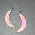Vintage Pierced Earrings Silver tone Pink Mother of Pearl Inlay Statement 2.75"