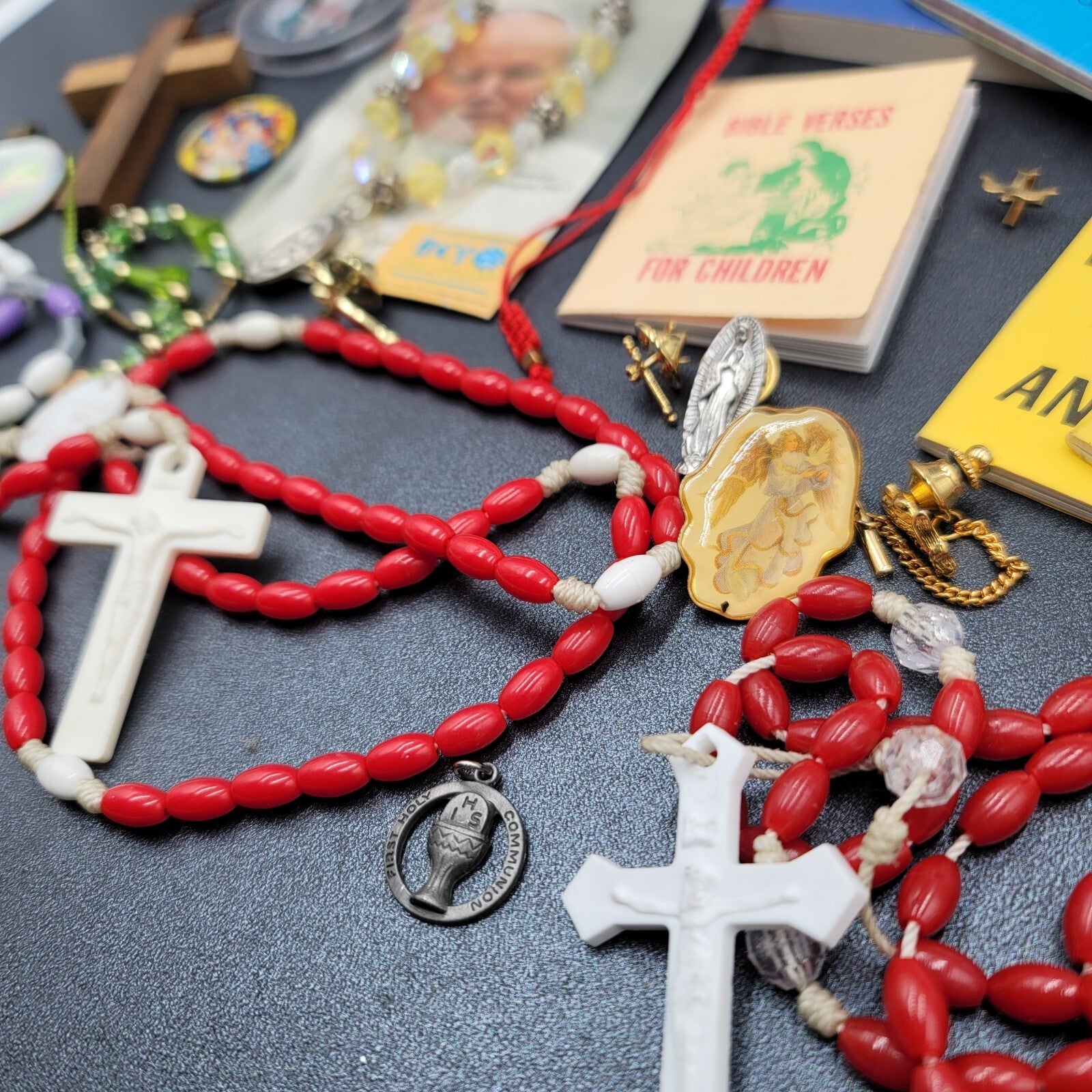 Vintage Religious Booklets Large Lot Rosaries Medals Bracelets etc