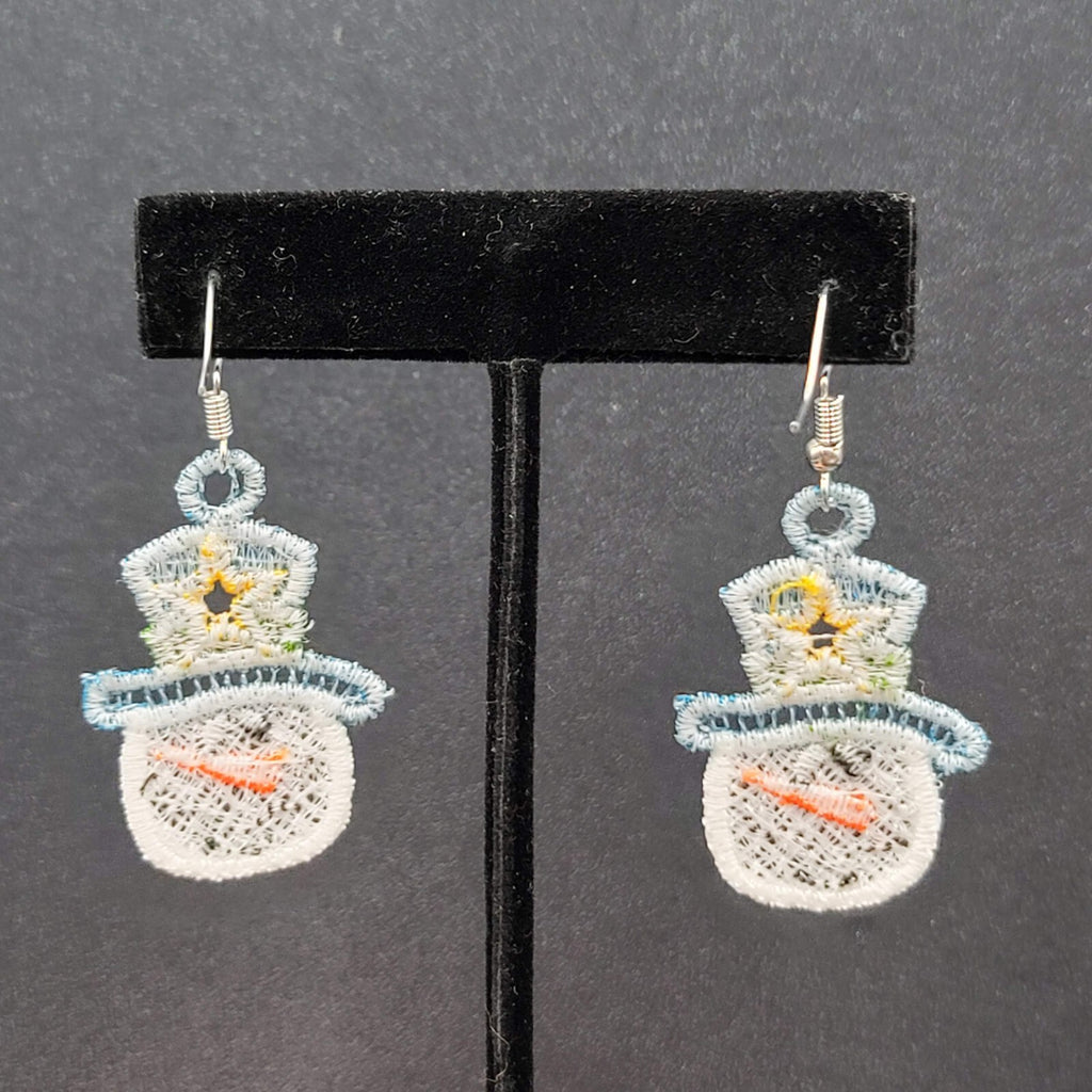 Christmas Pierced Earrings Threaded Snowman Dangle 1.5"