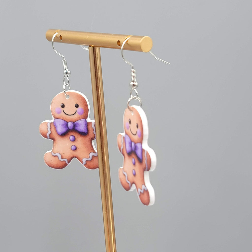 Gingerbread Man Pierced Earrings Silver tone Dangle 1.25 in