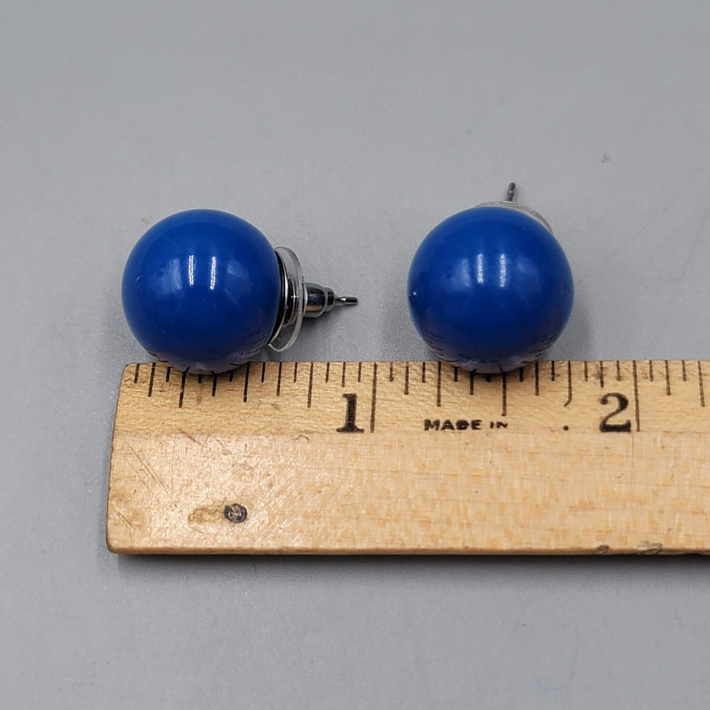 Royal Blue Acrylic Ball Pierced Earrings Bold Statement Stud 5/8"