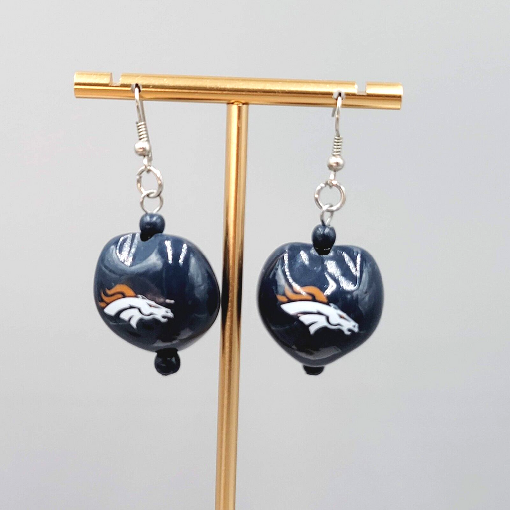 Vintage KuKui Nut Denver Broncos Football Pierced Earrings Dangle 1 3/8"