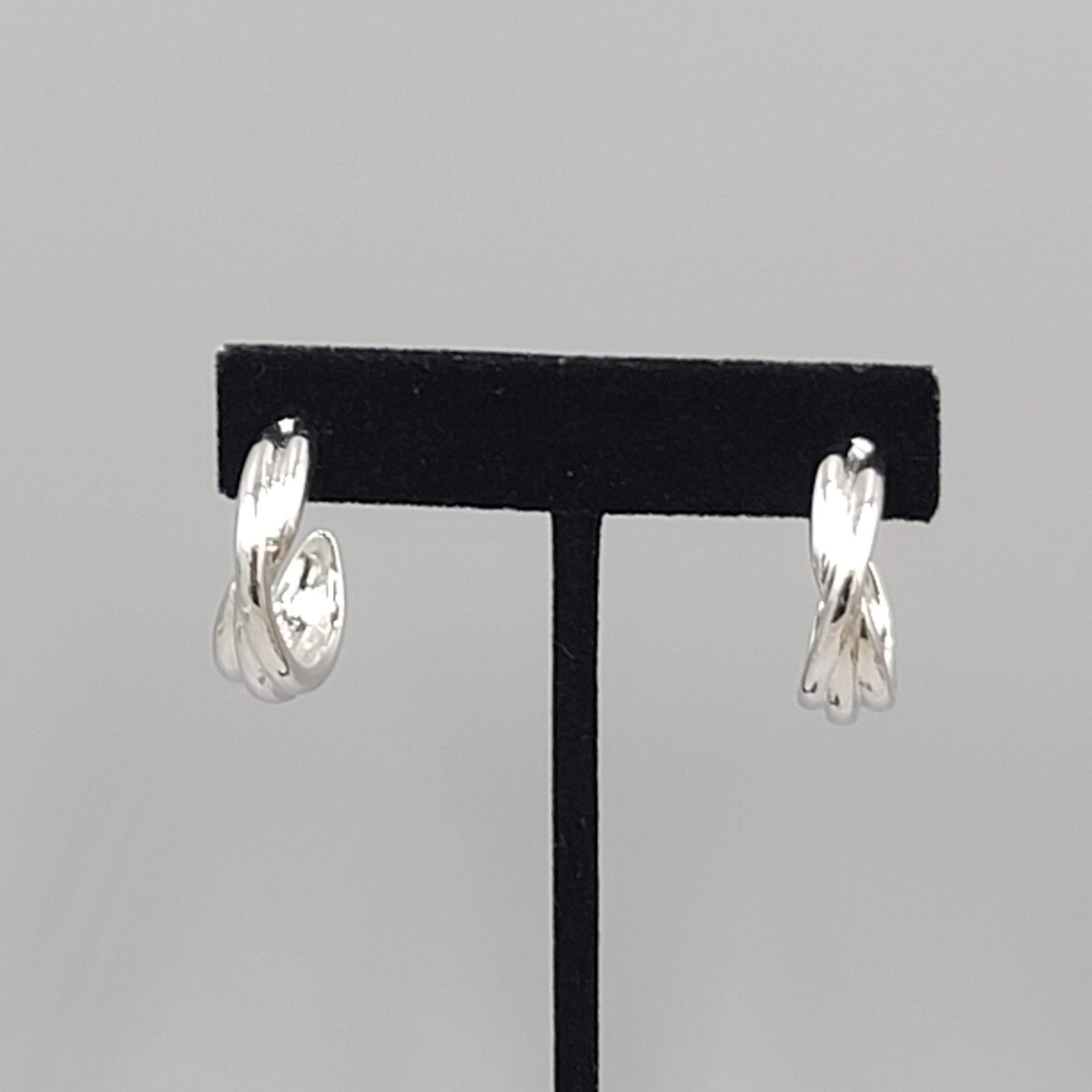 Twist Hoops Pierced Earrings Silver tone Dangle 1"