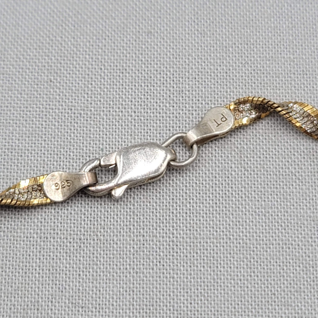  Twisted Spiral Herringbone Two-Toned 925 Sterling Silver Bracelet  7" Signed PT