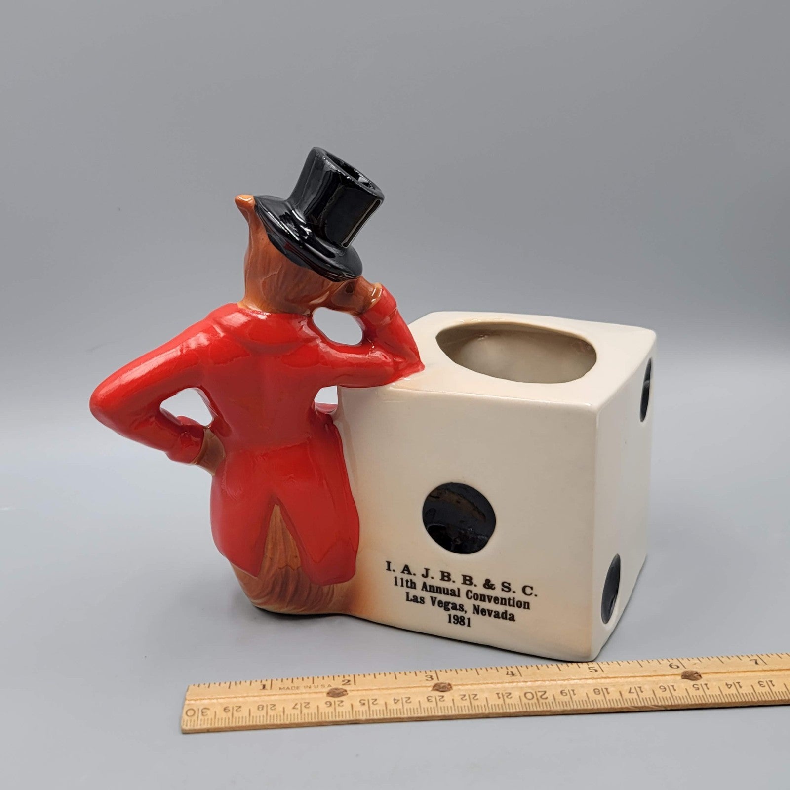 Vintage Jim Beam Fox Swizzle Stick Holder 1981 Dice Ceramic