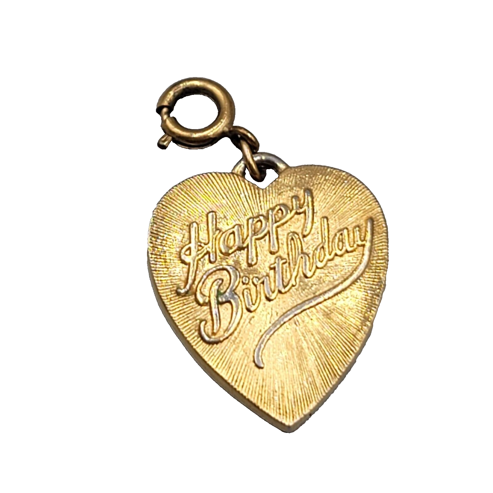 Vintage Dangle Happy Birthday Heart Charm w Clasp Gold tone  1"