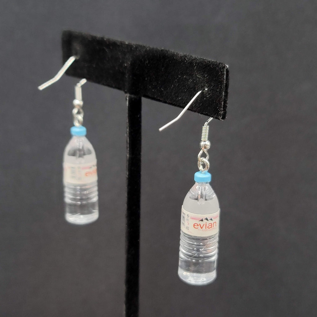 Pierced Earrings Miniature Evian Water Bottle Dangle 1.25"
