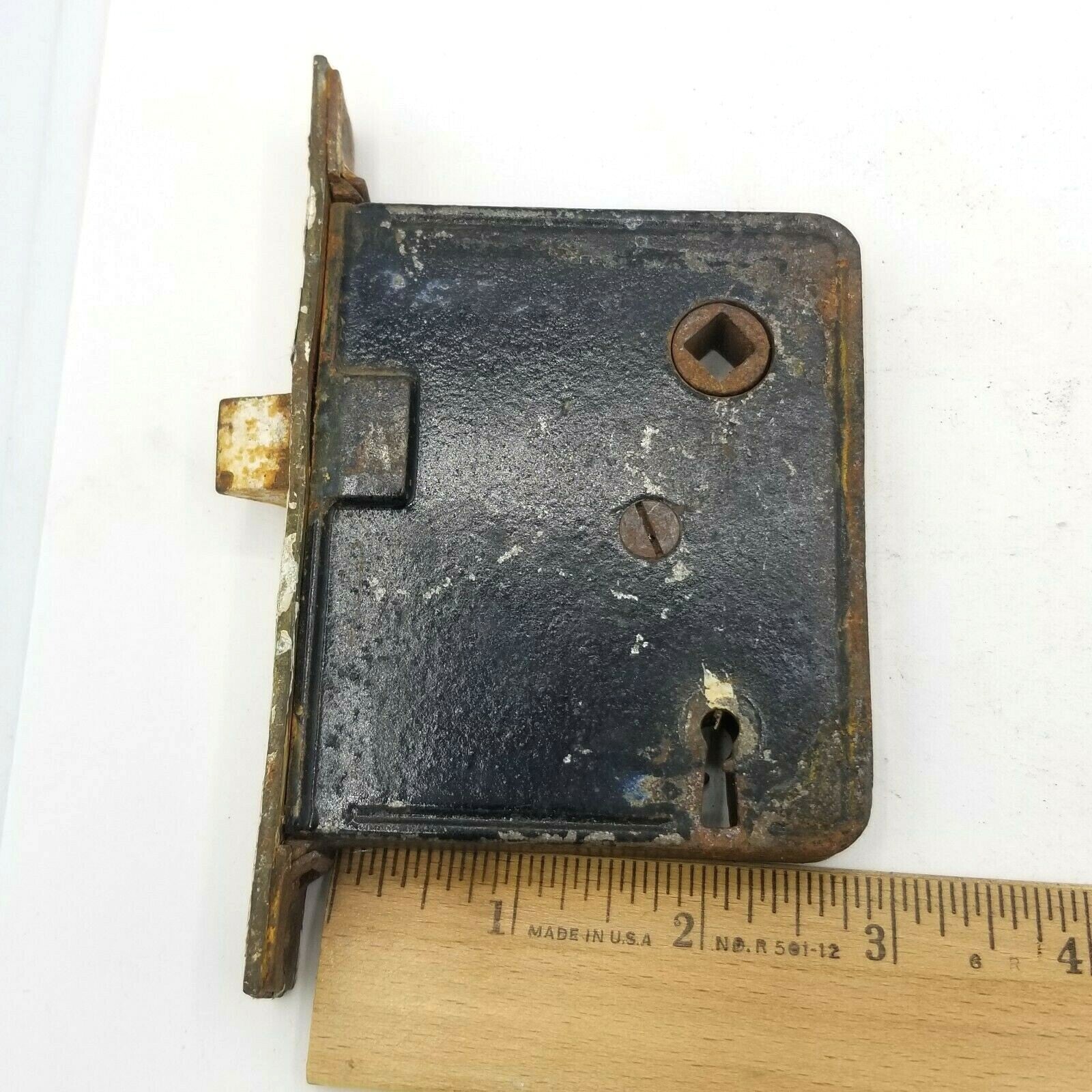 Vintage Cast Iron Door Mortise Lock Salvage Hardware Skeleton Key hole  B154