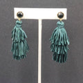 Pierced Earrings Gold tone Green Fringe Tassel Dangle 2.25"