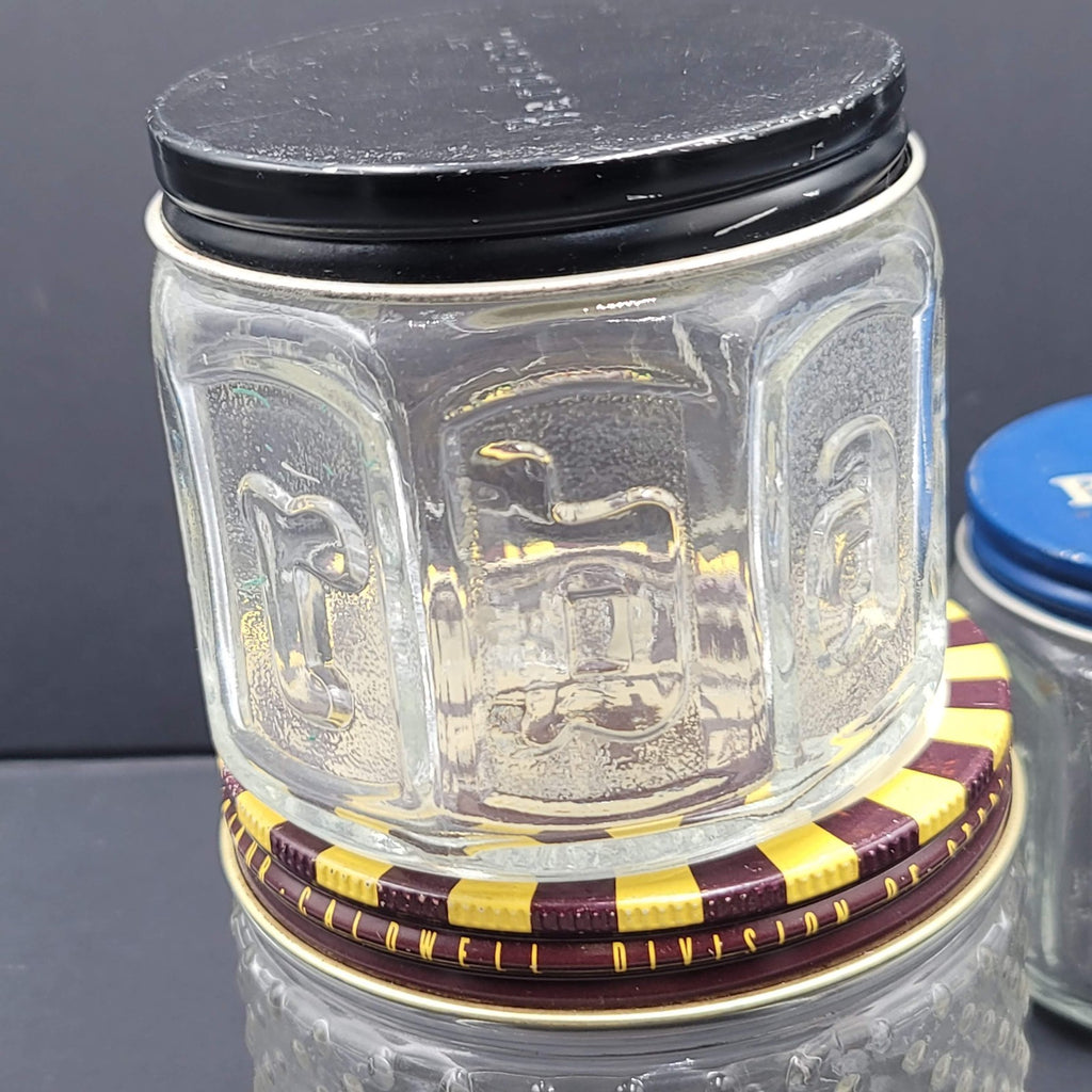 Lot of 3 Vintage Molle Barbosol Shaving Cream Embossed Glass Jars