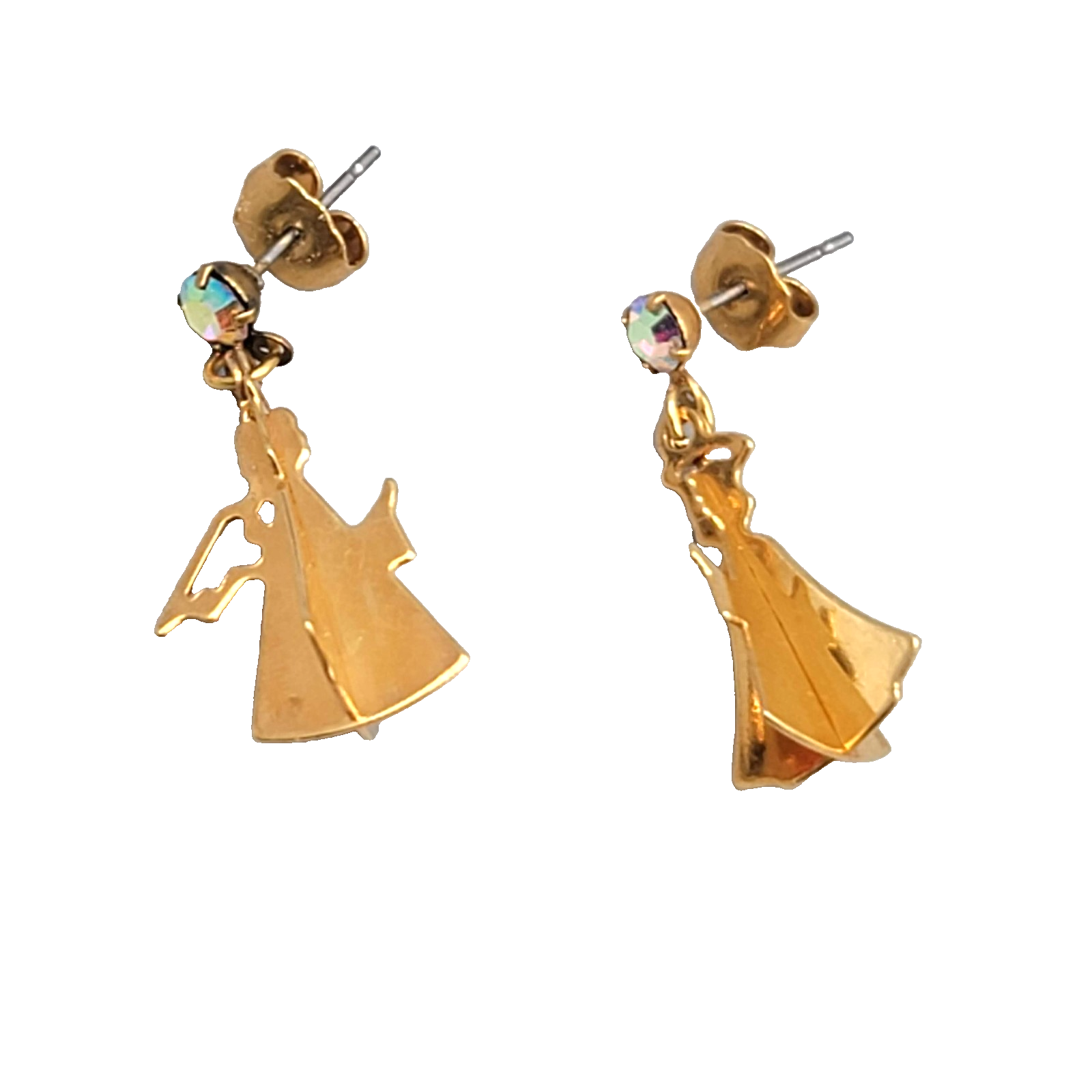 Vintage Christmas Angel Pierced Earrings Gold tone Dangle 3/4"