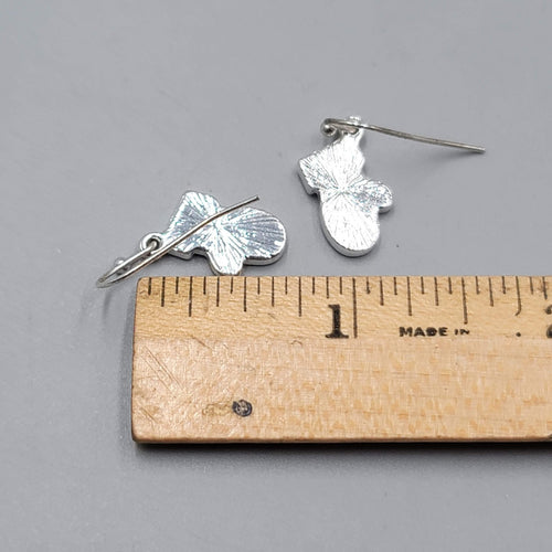 Christmas Mittens Enamel Pierced Earrings Silver tone Dangle 3/4 in 